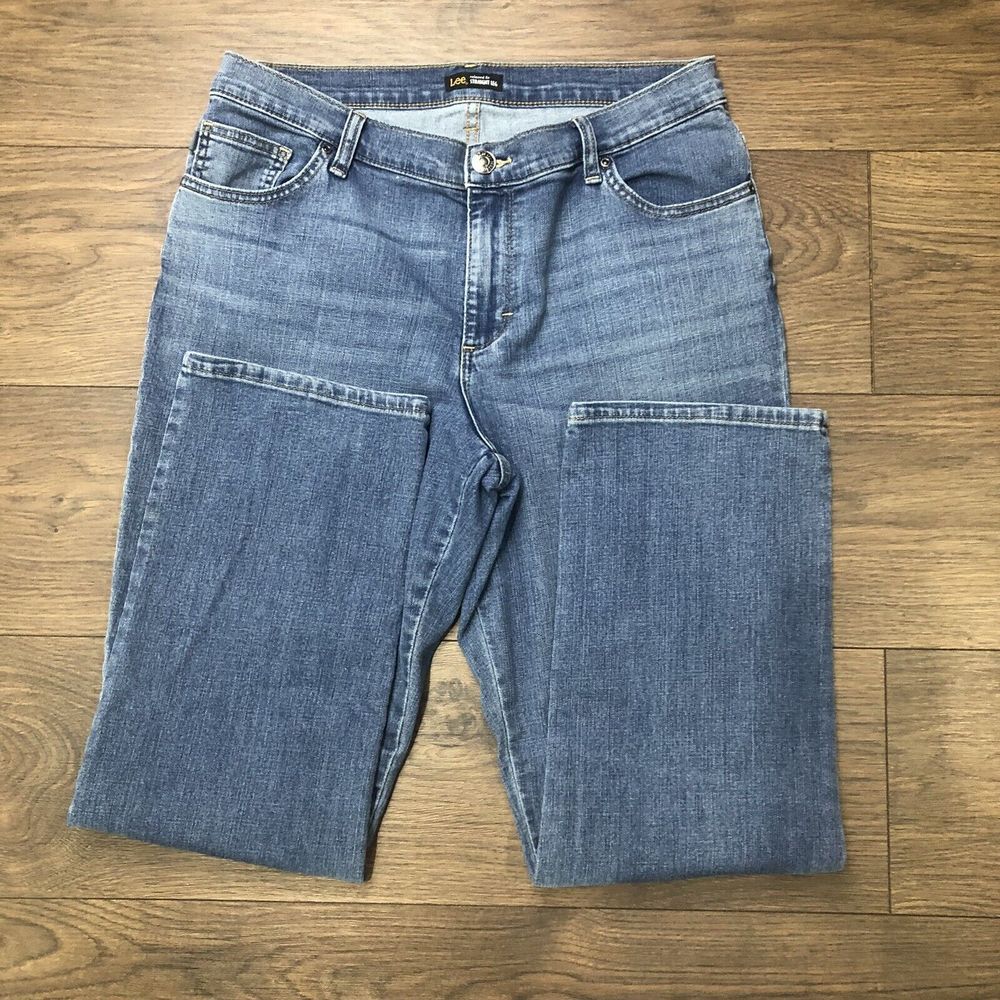 Lee womens relaxed fit straight jeans size 12 SHORT stretch BLUE wash - Picture 3 of 14